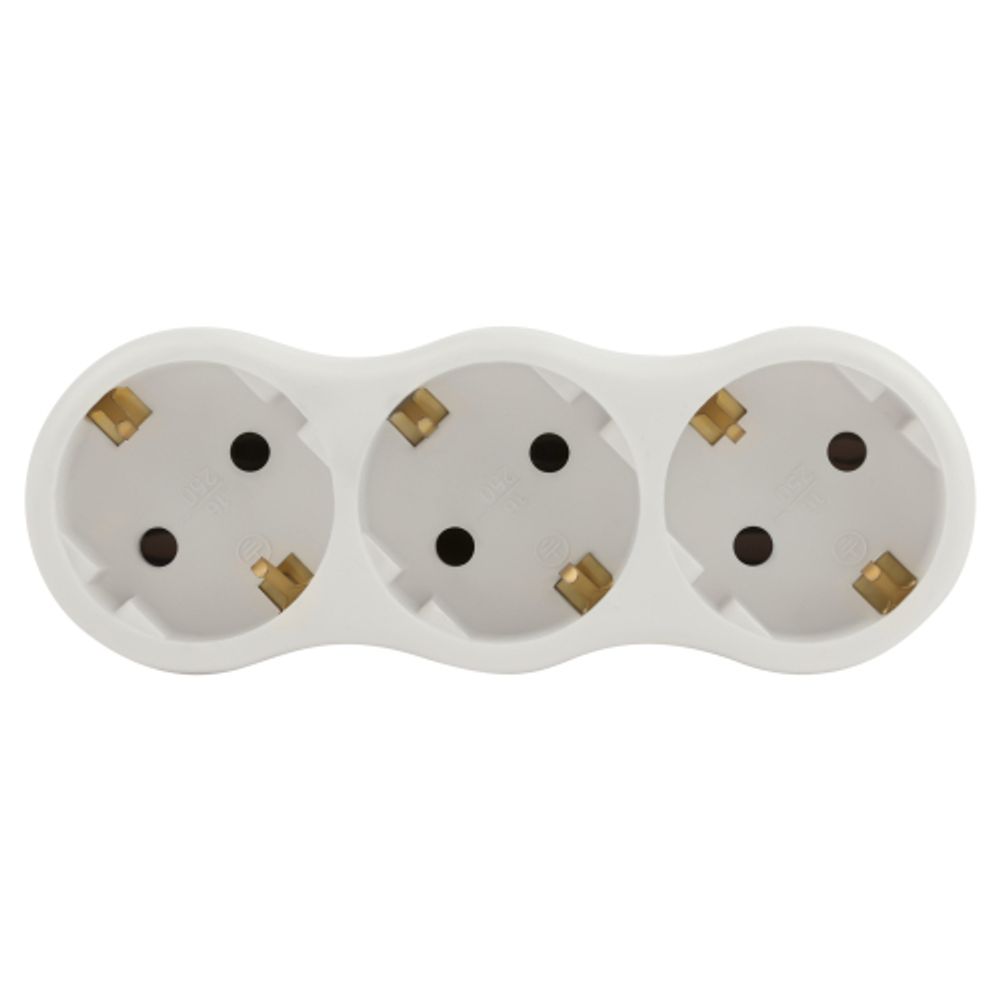 Разветвитель электрический ЭРА SPx-3e-W на 3 розетки с заземлением 16А белый | Тройники