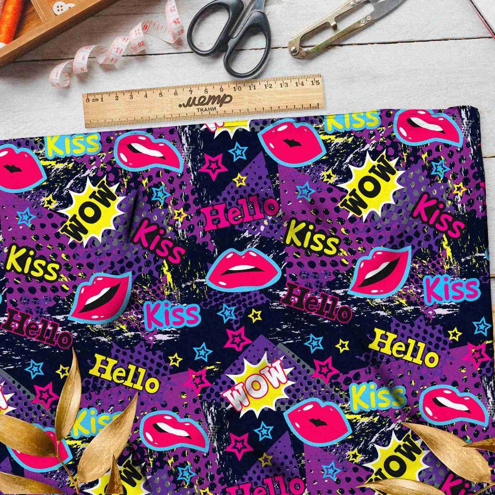 Ткань блэкаут wow kiss pop art