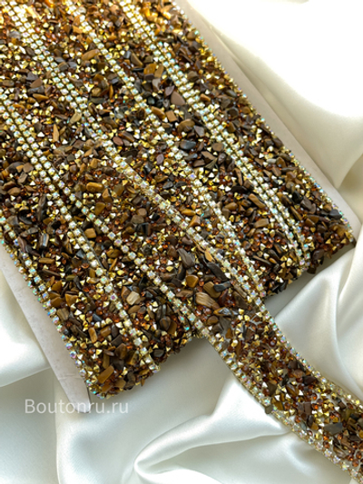 Тесьма термоклеевая коричневая со стразами и камнями