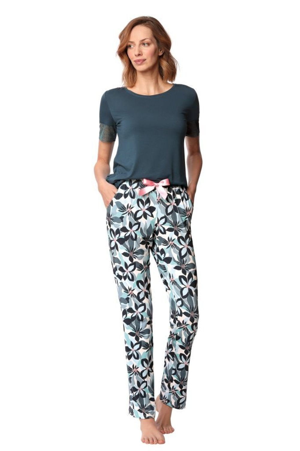 Пижама Zoya с принтом на брючках (Размер: S) (Цвет: темно-бирюзовый)