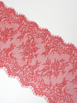 Кружево шантильи красное неэластичное ширина 22 см купон 2,9 м