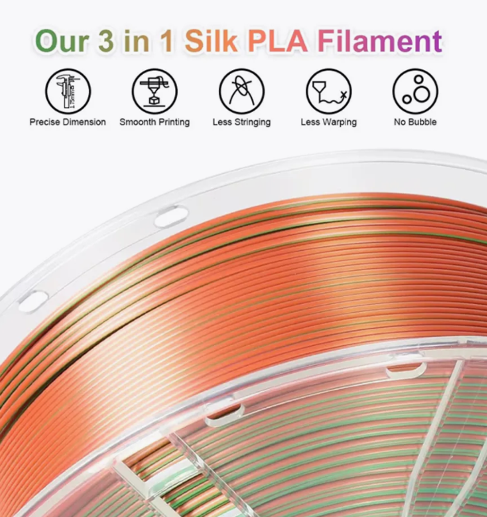 Трехцветный пластик PLA Silk Tri-Color 1.75 мм 1 кг (красный, золотой, фиолетовый)
