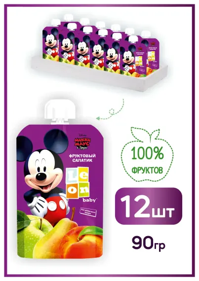 Пюре детское LEON baby Пюре из яблок груш и персиков Фруктовый салатик