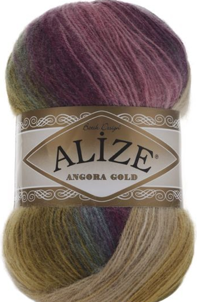 Пряжа ALIZE &quot;Angora Gold Batik&quot; 4341 зелень/розовый/фиолетовый