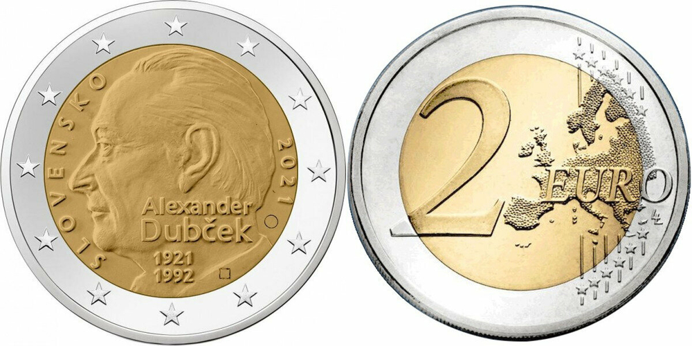 Словакия 2 евро, 2021 100 лет со дня рождения Александра Дубчека aUNC
