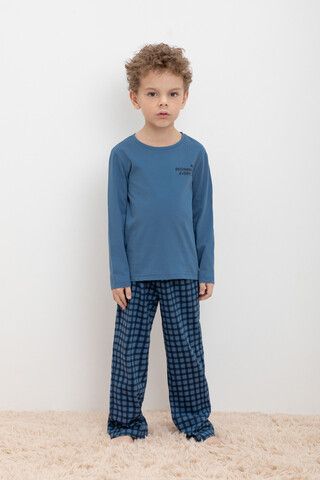 Пижама  для мальчика  К 1600/синяя волна,бежевая клетка