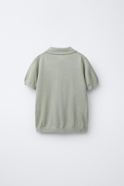 ZARA ПОЛО ИЗ ХЛОПКА И ЛЬНА, ЗЕЛЕНЫЙ