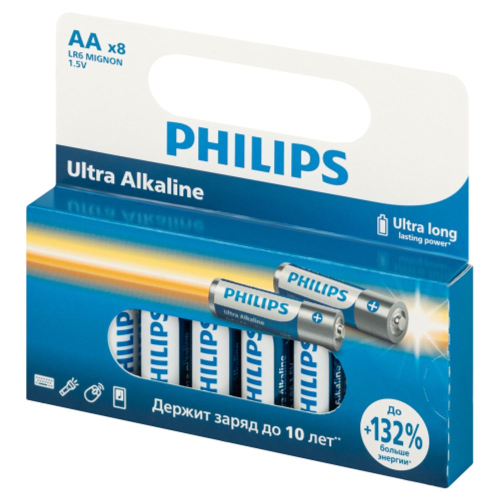 Батарейки Philips LR6E8W/51 АА алкалиновые 1,5v 8 шт. LR6-8BL Ultra | Philips