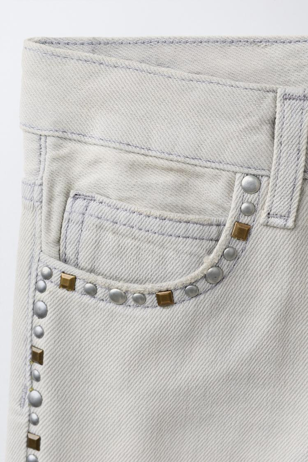 ZARA ДЖИНСЫ WIDE LEG С ЗАКЛЕПКАМИ, СЕРЫЙ