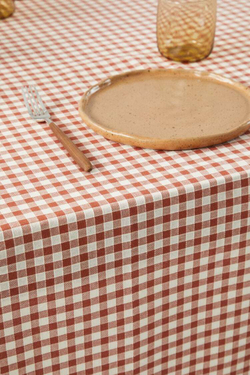 ZARA HOME КЛЕТЧАТАЯ ХЛОПЧАТОБУМАЖНАЯ СКАТЕРТЬ, ЧЕРЕПИЧНЫЙ