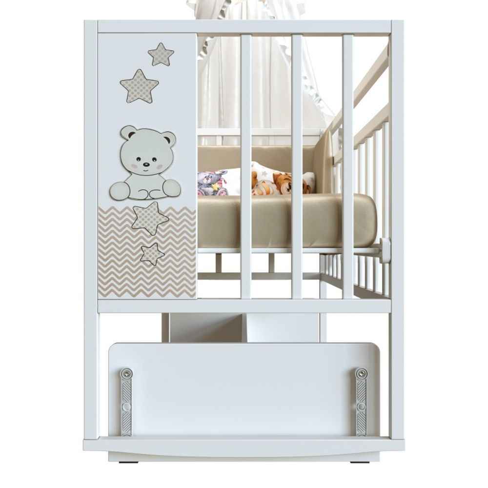 Кровать детская Mini Loft 3D - Star and bear маятник с ящиком (белый) 1200х600