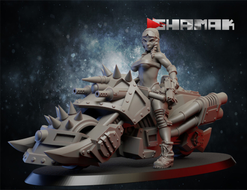 Necromunda Escher Gang Бандитка Эшер №3 на байке миниатюра для dnd, днд, pathfinder, фентези, Настольная игра, НРИ, Варгейм, РПГ