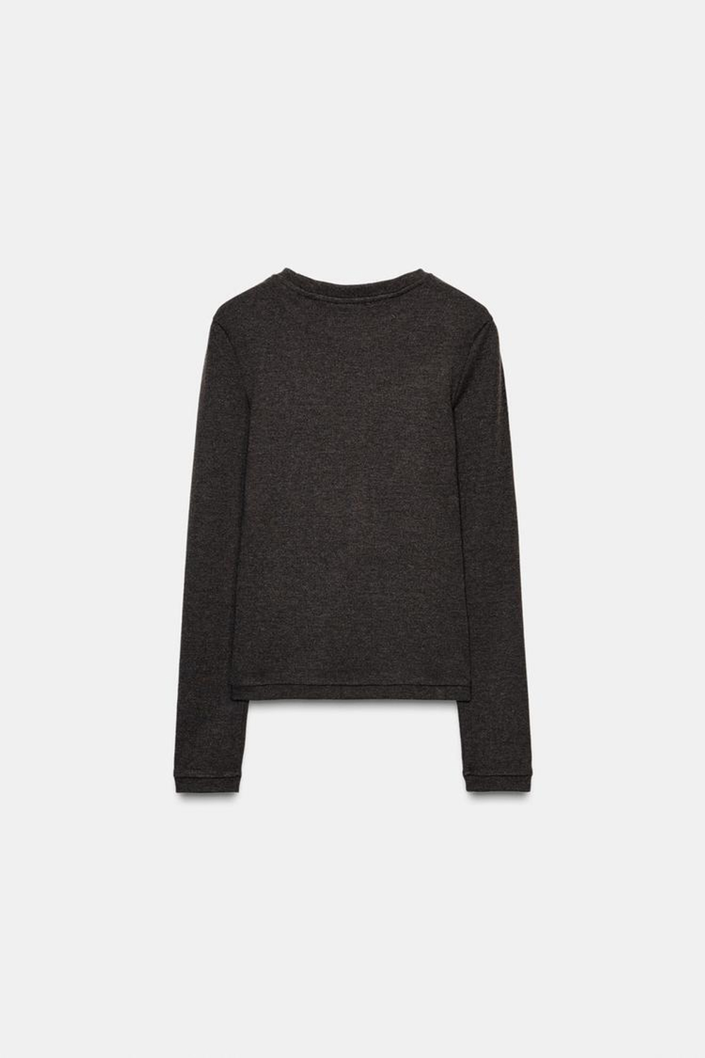 ZARA ФУТБОЛКА С ДЛИННЫМИ РУКАВАМИ, КОРИЧНЕВЫЙ МЕЛАНЖ