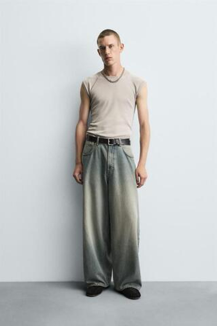 ZARA ДЖИНСЫ BAGGY FIT, ЗЕЛЕНОВАТО-СИНИЙ