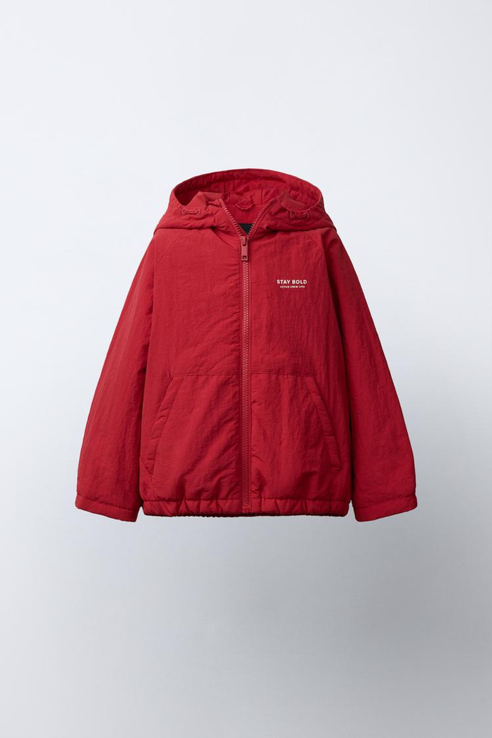 ZARA СТЕГАНАЯ КУРТКА С КАПЮШОНОМ, ЯРКО-КРАСНЫЙ
