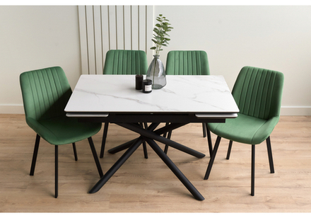 Керамический стол Woodville Мэриан 120(180)х80 snow alpin white, черный, ножки черные