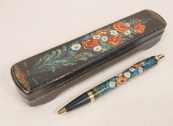 Ручка Паркер в шкатулке с ручной росписью "Ромашки и маки"