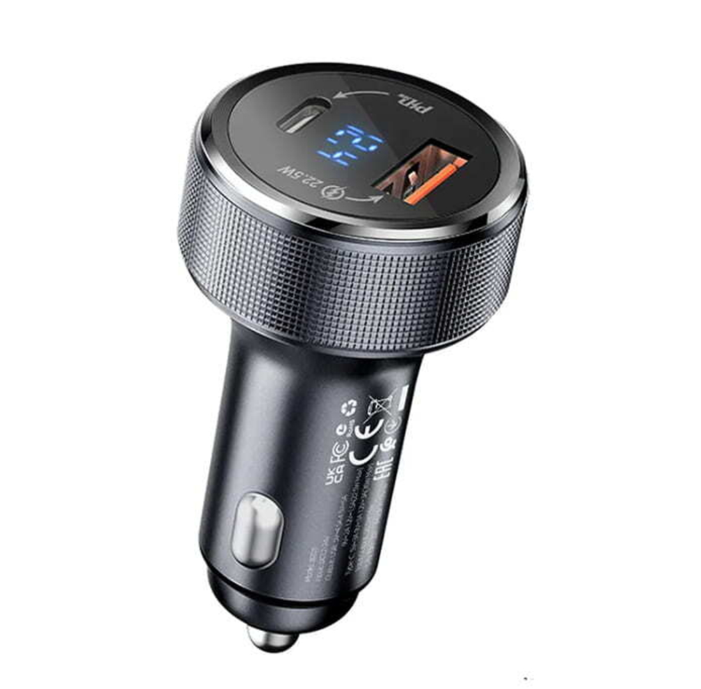 Автомобильный адаптер питания BOROFONE BZ03 LCD вольтметр 1USB + PD 58.5W (черный)