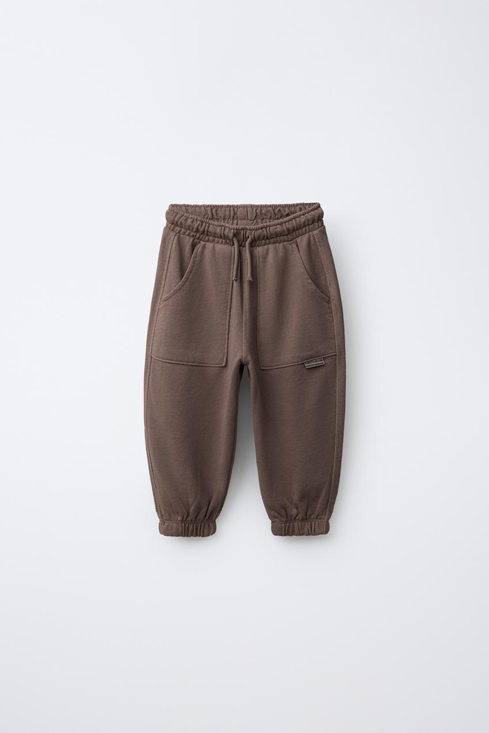 ZARA БРЮКИ-ДЖОГГЕРЫ GARMENT DYE С НАШИВКОЙ, СЛИВОВЫЙ