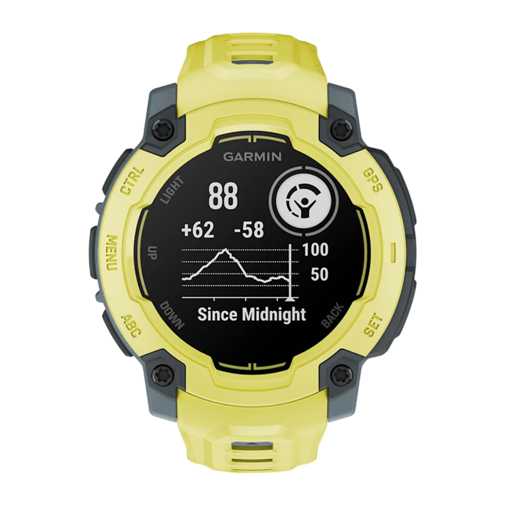 Спортивные часы Garmin Instinct E, 45 мм, силиконовый ремешок цвета «электрический лайм» Безель цвета «электрический лайм». Ремешок с классической застёжкой — на запястье обхватом 132–213 мм