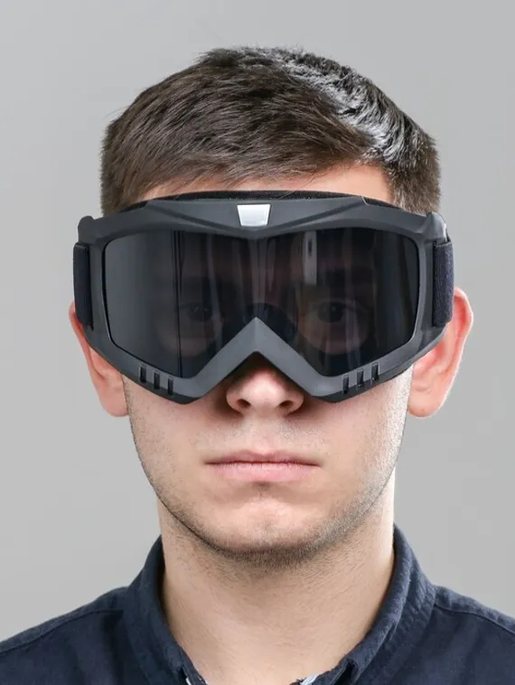 Очки-маска для езды на мототехнике, разборные, стекло с затемнением, черные