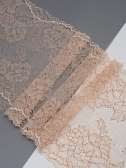 Эластичное кружево пион с ниткой коралловый миндаль ширина 23 см