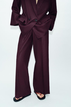 ZARA ПРЯМЫЕ БРЮКИ ИЗ ЛЬНА, БАКЛАЖАННЫЙ