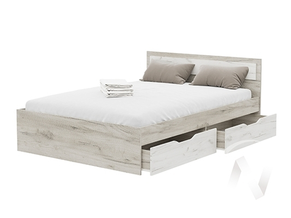 Кровать с ящиками КР 605 Спальня Гармония (дуб крафт серый/дуб крафт белый)