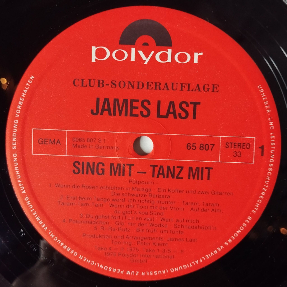 Винтажная виниловая пластинка LP James Last Джеймс Ласт Sing Mit Tanz Mit (Germany 1976)