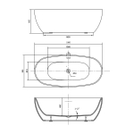 Ванна акриловая Vincea VBT-405-1860, 1860*885*605, цвет белый, щелевой перелив, , шт