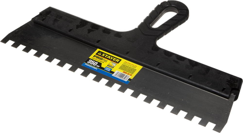 Шпатель STAYER ″PROFESSIONAL″ нержавеющий зубчатый с пластмассовой ручкой, 350мм, зуб 10х10мм
