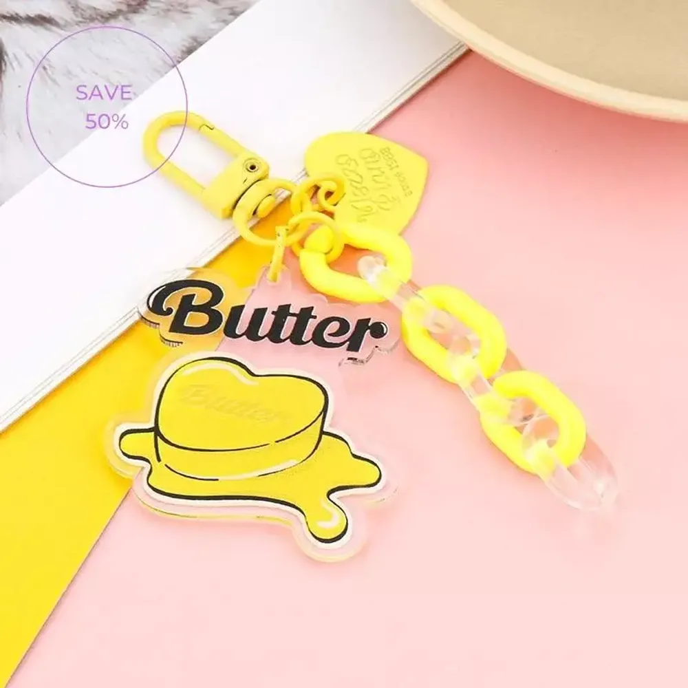 Акриловый брелок с цепочкой и сердцем BTS - BUTTER