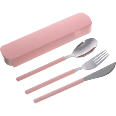 Набор столовых приборов «ЭкоЛайф» 3шт (ложка, вилка, нож) в футляре, розовый