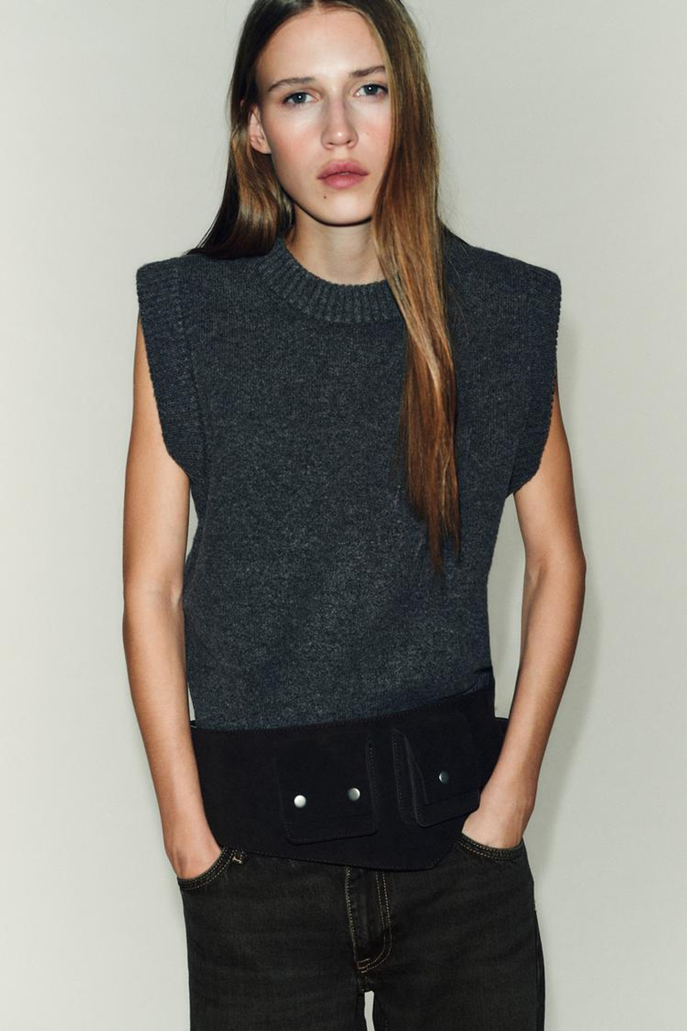 ZARA МЯГКИЙ ТРИКОТАЖНЫЙ ЖИЛЕТ, МЯГКИЙ СЕРЫЙ