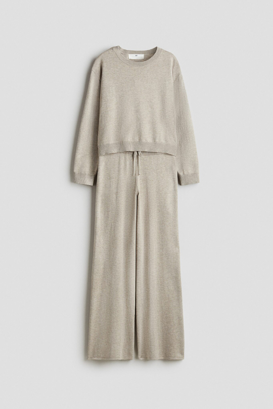 H&M Комплект из мягкого тонкого свитера и брюк-джоггеров, светло-бежевый