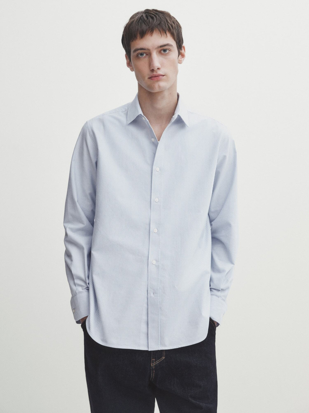 Massimo Dutti Рубашка оксфорд классического кроя в полоску, голубой