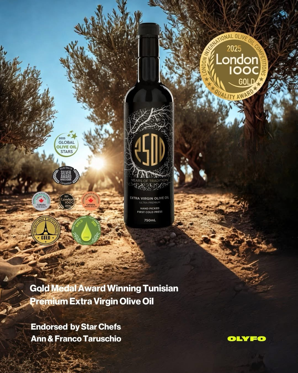 Оливковое масло OLIFO "2500 Yеars of Tradition" Extra Virgin, нерафинированное, 0,5л ж/б, Тунис