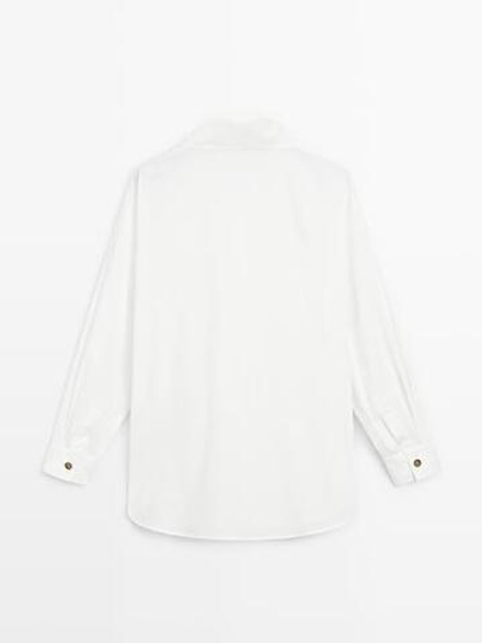 Massimo Dutti Рубашка из поплина с золотистыми пуговицами, белый
