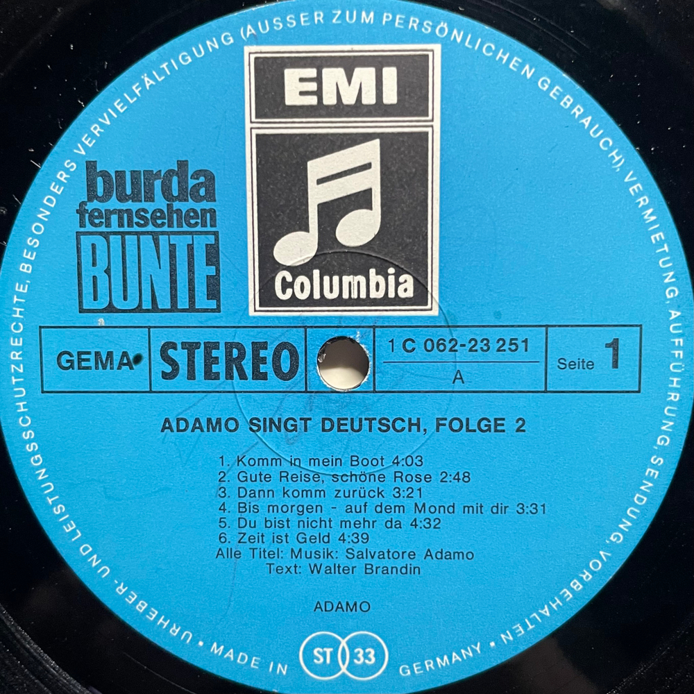 Adamo ‎– Adamo Singt Deutsch Folge 2 (Германия 1970г.)