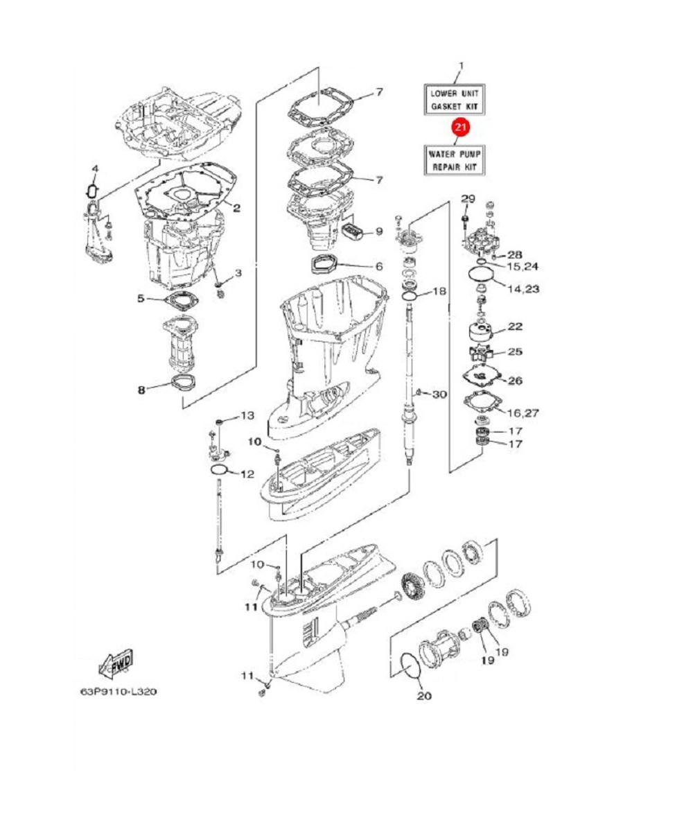 Рем.комплект помпы Kacawa для YAMAHA F150-F300