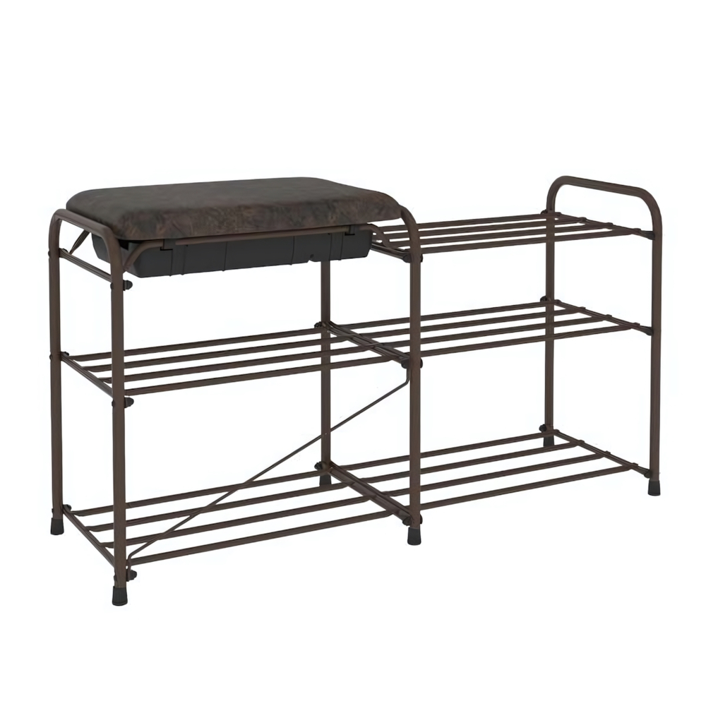 Подставка для обуви 2-х полочная 80 "Альфа 33" с сиденьем с ящиком коричневый