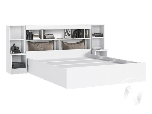 Кровать 1;6м с надстройкой с тумбами Спальня Бася (белый)
