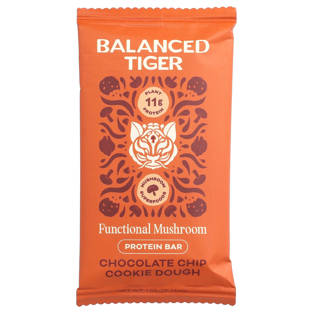 Balanced Tiger, протеиновый батончик, тесто для печенья с шоколадной крошкой, 12 батончиков по 44 г (1,55 унции)