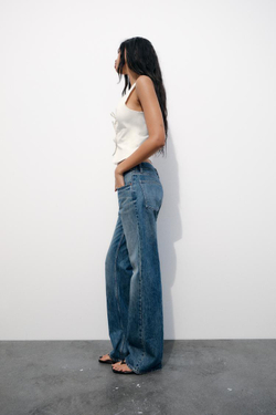 ZARA ТОП ОБЛЕГАЮЩЕГО КРОЯ С ЗАВЯЗКАМИ, ЖЕЛТОВАТО-БЕЛЫЙ