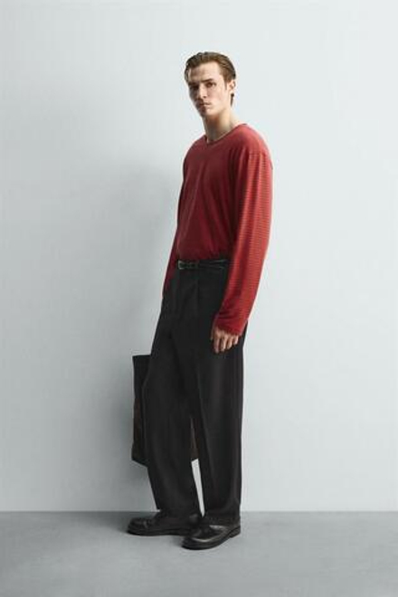 ZARA ЖАККАРДОВАЯ ФУТБОЛКА В ПОЛОСКУ, КРАСНЫЙ