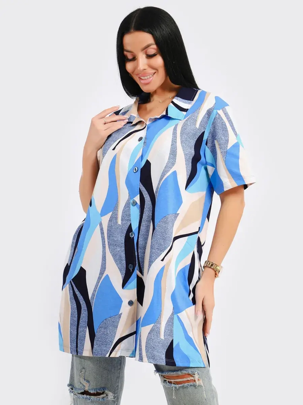 Туника-рубашка хлопок большие размеры