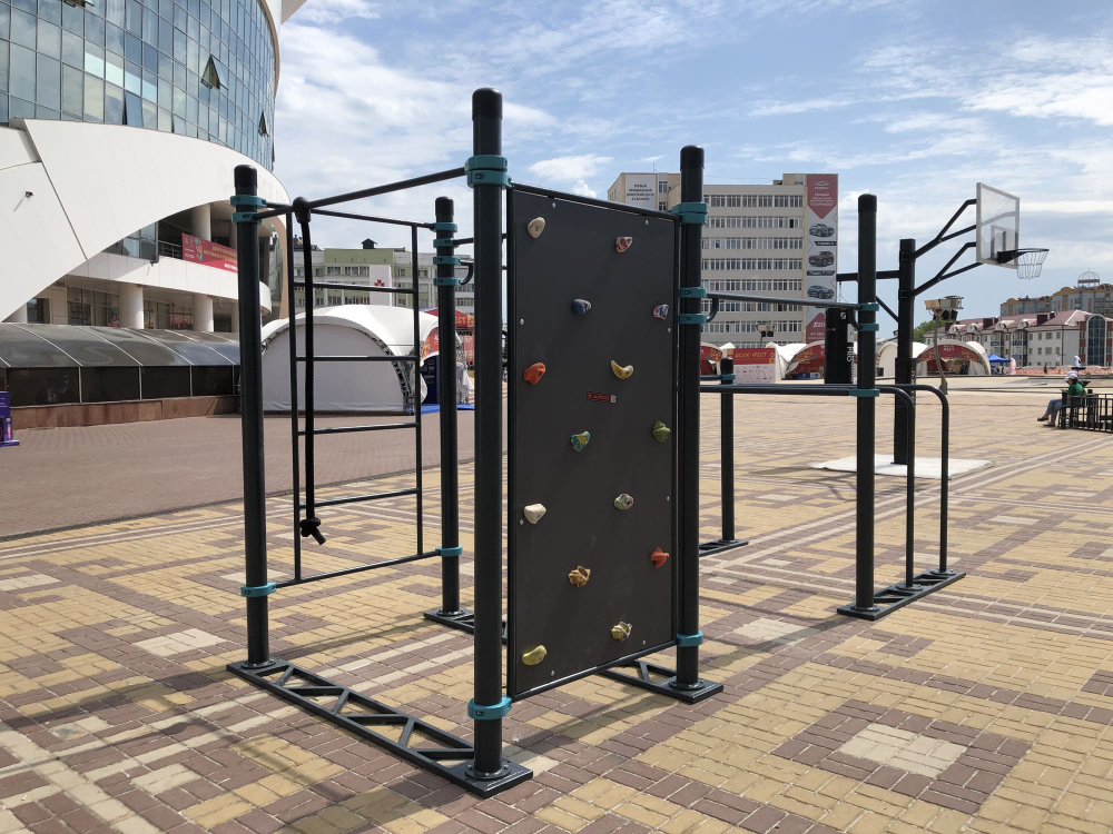 Шведская стенка, 5 турников (4 увеличенной длины), брусья гнутые двойные - Кугарук