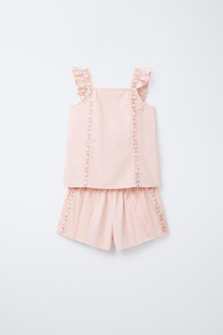 ZARA ПИЖАМА С ВЫШИВКОЙ И БРЕТЕЛЯМИ, ЦВЕТ РОЗОВОГО ДЕРЕВА