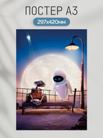 Постер плакат Wall - E Валли Валли И Ева На Фоне Луны