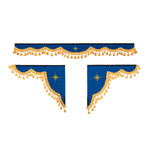 Ламбрекен 1,8м с косынками универсальные стеганые Роза Ветров (экокожа, синий, золотые кисточки)